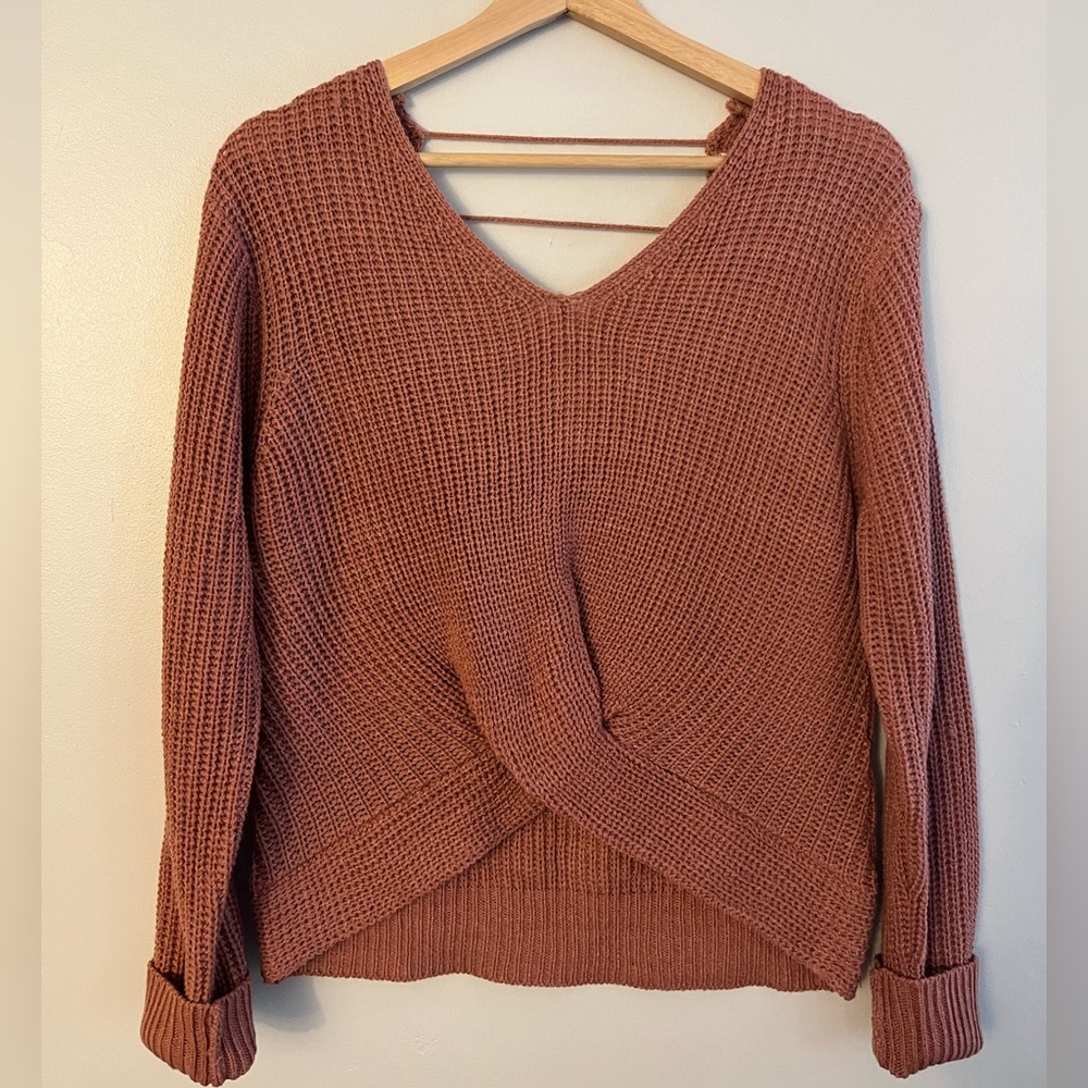 Poof Apparel pink sweater with front twist